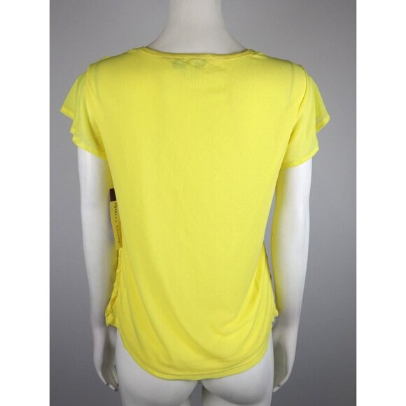 WOMEN'S YELLOW STRETCH SHEER SHORT SLEEVE TOP - REBECCA MALONE - SIZE S - Picture 8 of 10